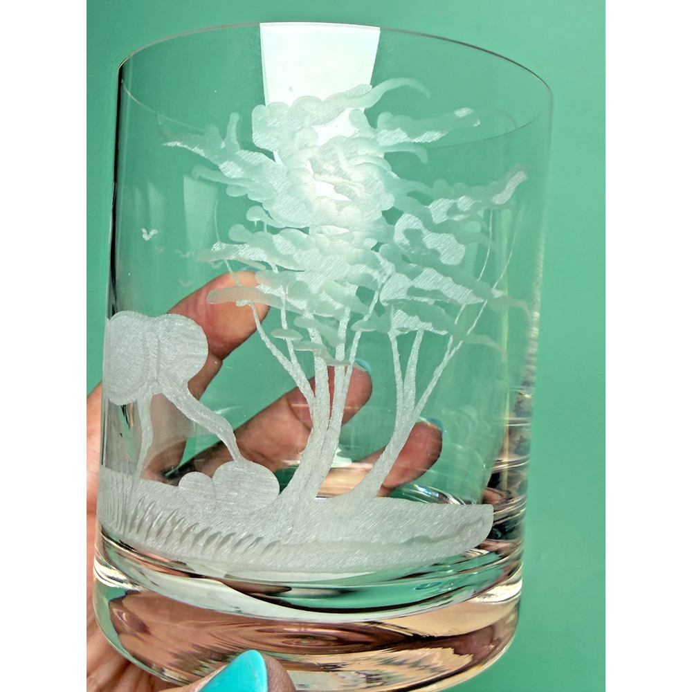Vintage Riedel Hunt Scene Wild Game Etched Double Old Fashioned Glasses Barware - Picture 8 of 9